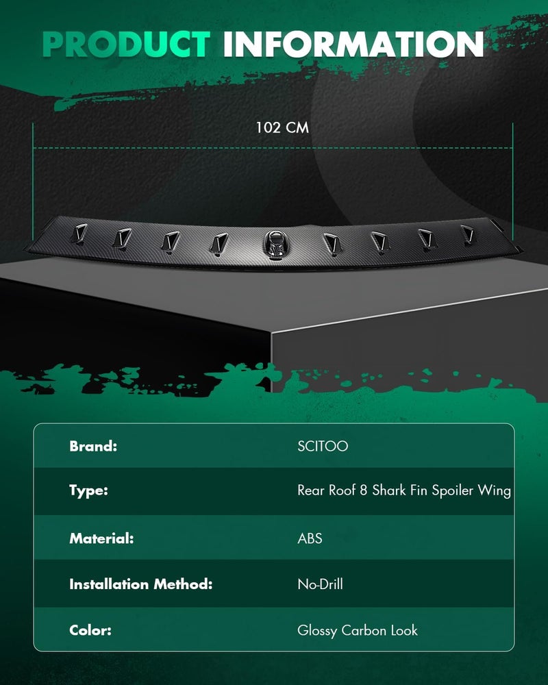 SCITOO جناح سبويلر سقف خلفي بلاستيكي أسود مغطى بالماء - ملحقات خارجية لموديل ميتسوبيشي لانسر 4 أبواب 2.4 لتر سبورت باك - Image 3